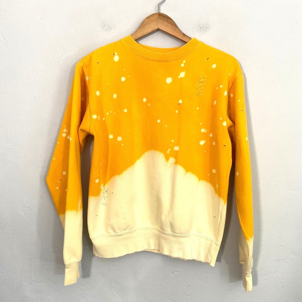 La Detresse Tie Dye Sweatshirt Women Size XS Yellow Distressed Pullover
